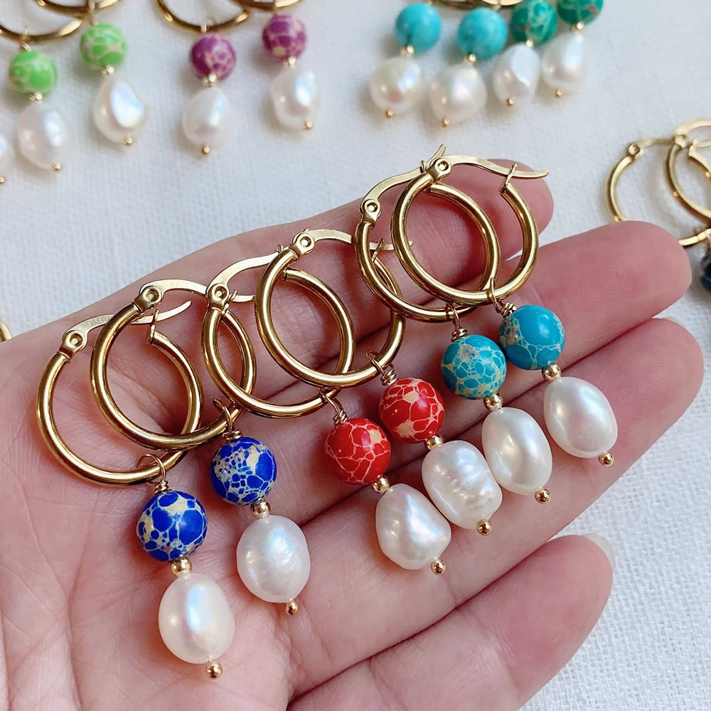 Aura Ethnic Fashion - Doğal tatlısu barok inci damla küpe