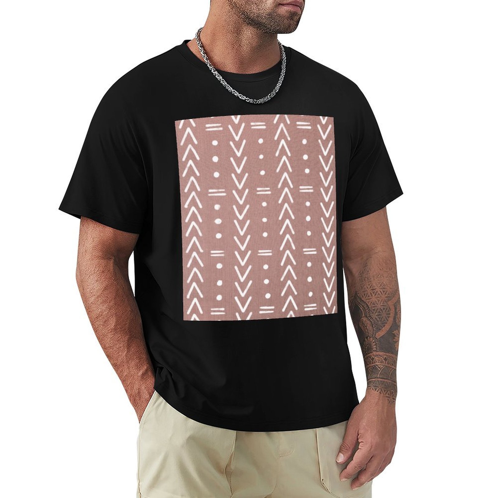 Mudcloth Print Top - Beyaz Geometrik Şekiller ve Pembe Tonlu