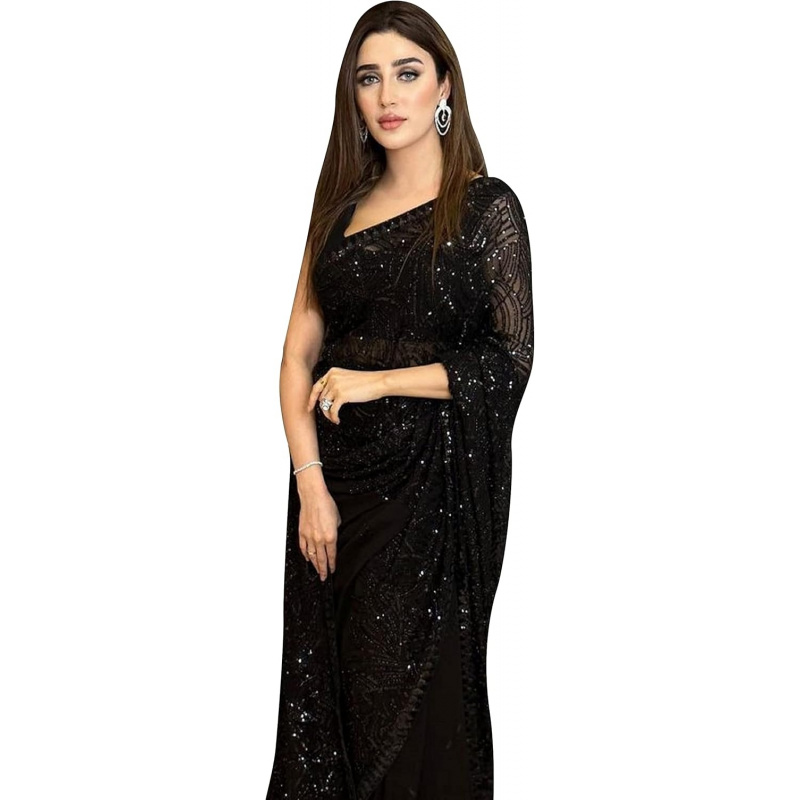 Saree Georgette Women - Kadınlar için Georgette Kumaşlı İşlemeli Saree