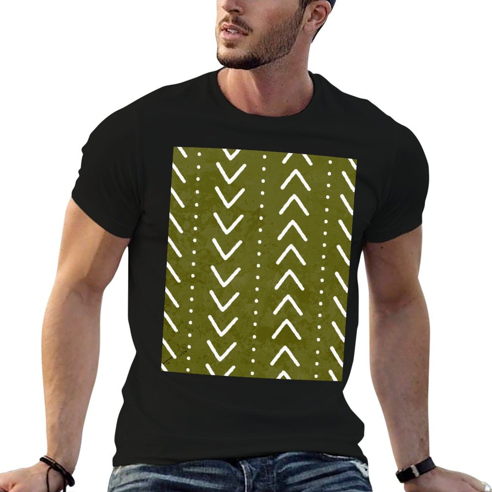 Mudcloth Print Top - Zeytin Yeşili Çamur Bezi Ok Desenli