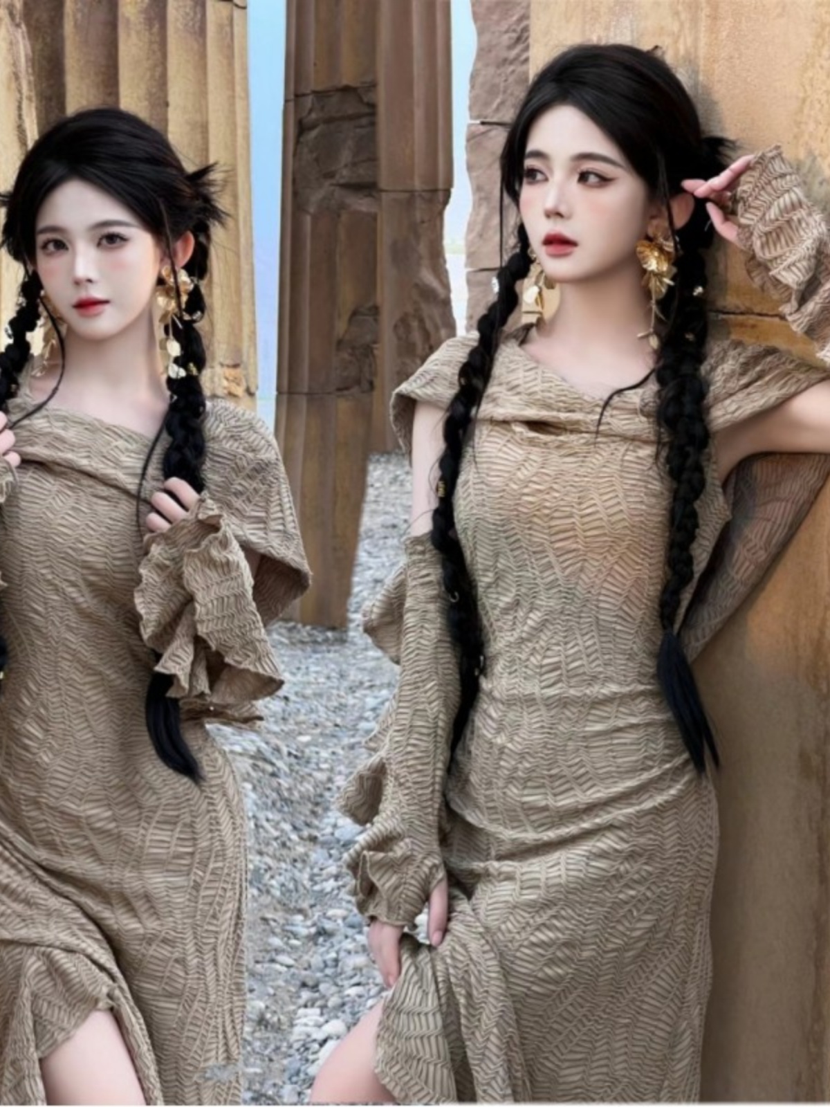 Ethnic Fashion Photography - Çöl Temalı Uzun Elbise Kadın Modası