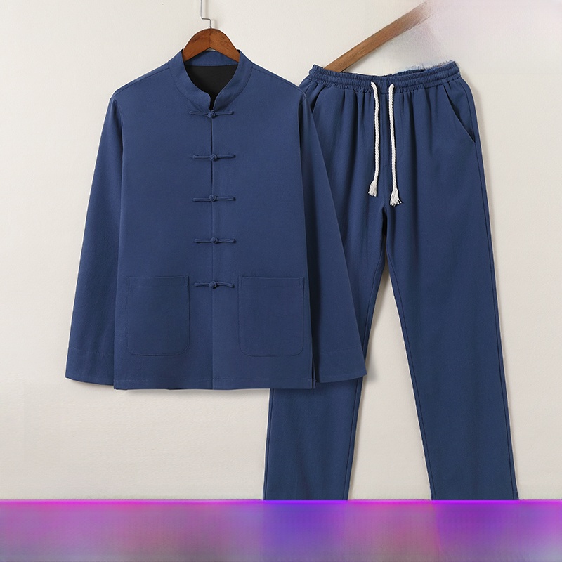 Urban Ethnic Fashion - Çin Tarzı Pamuklu Keten Uzun Kollu