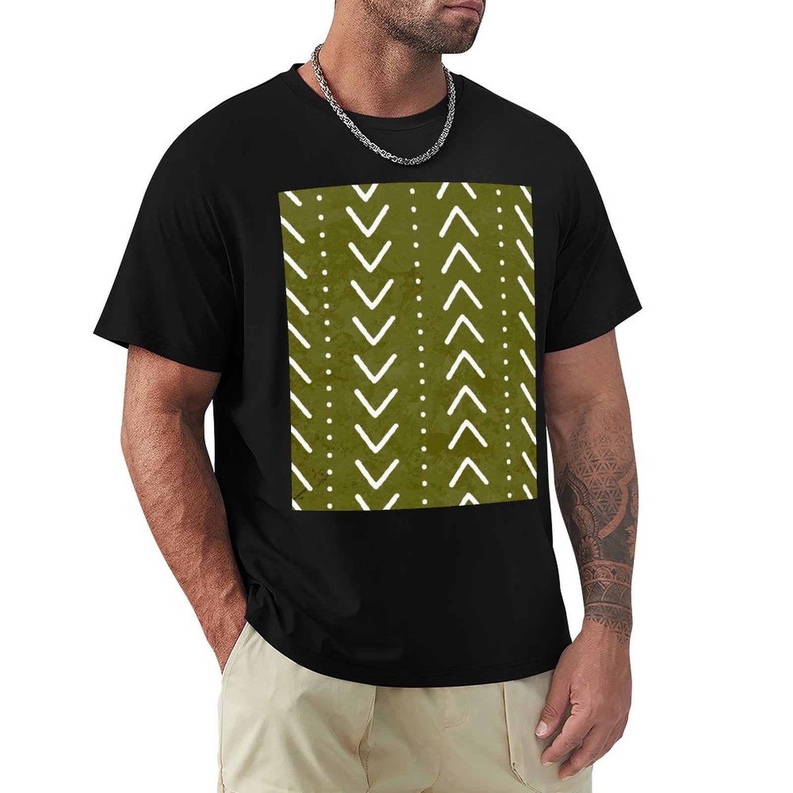 Mudcloth Print Top - Zeytin Yeşili Çamur Bezi Ok Desenli
