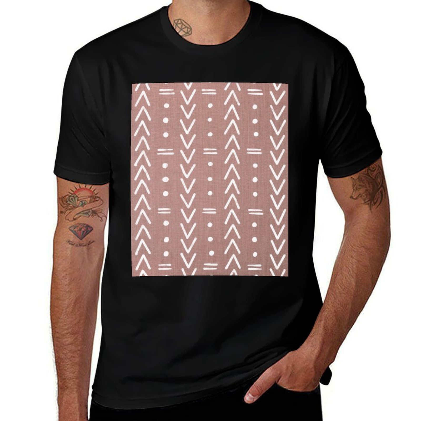 Mudcloth Print Top - Beyaz Çamur Bezi Desenli Geometrik Şekiller