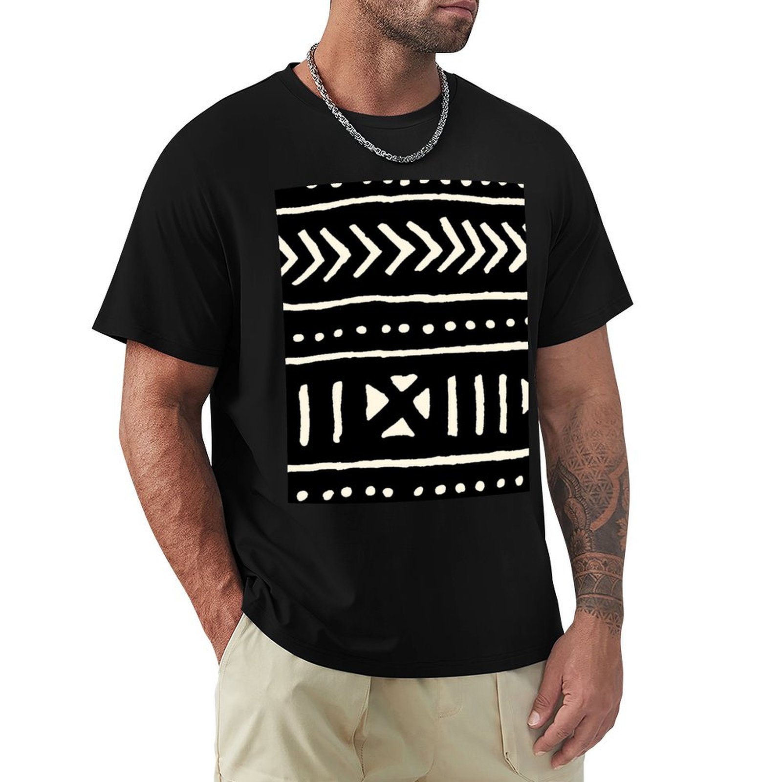 Mudcloth Print Top - Afrika çamur bezi siyah beyaz tişört