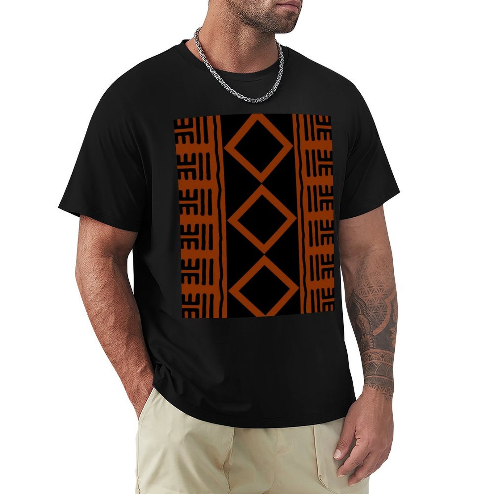 Mudcloth Print Top - Pas Rengi Afrika Çamur Bezi Tişörtü