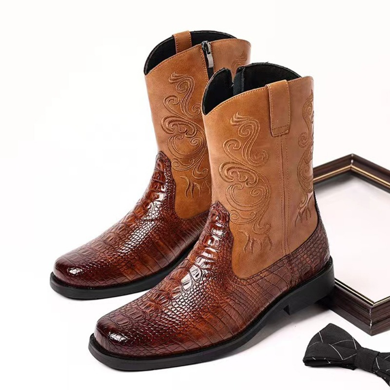 Ethnic And Fashion - Şık Kabartmalı Günlük Erkek Kovboy Botları