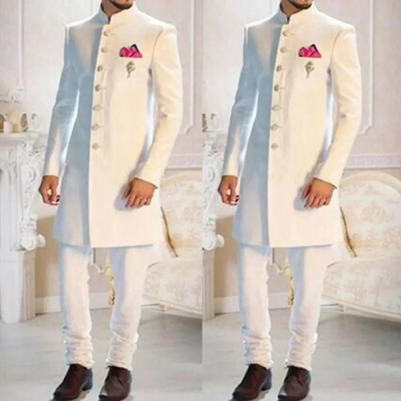 Ethnic Wear Fashion Designer - Moda tasarımı beyaz Stand yaka tek
