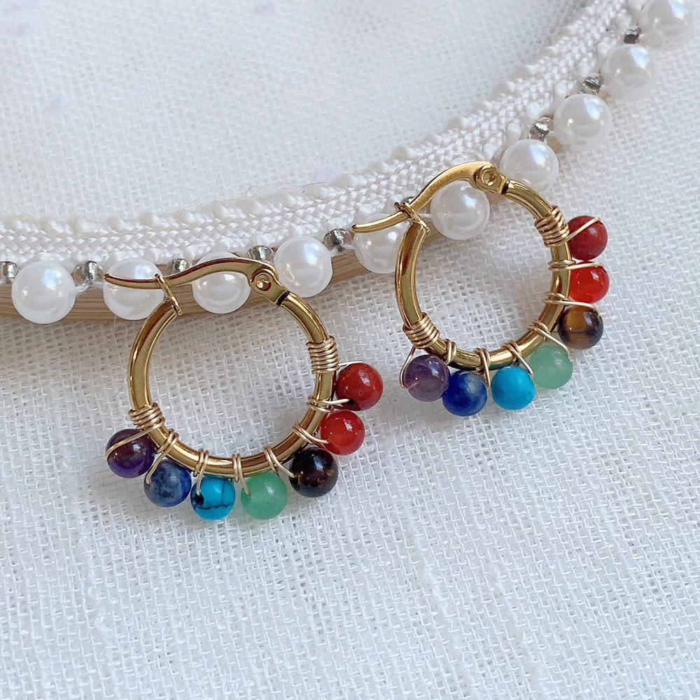 Aura Ethnic Fashion - 7 çakra doğal taş küpe kadınlar