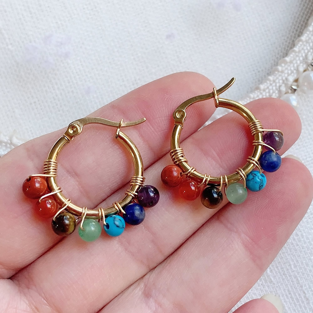7 çakra doğal taş küpe kadınla - Aura Ethnic Fashion incelemesi ve fiyatı